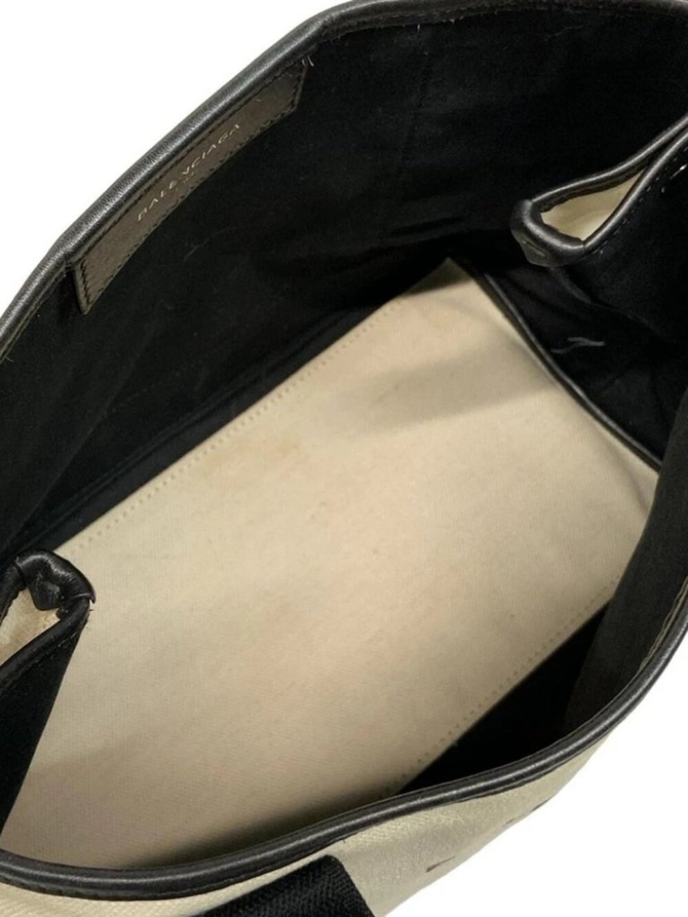 BALENCIAGA Navy Cabas S 339933 Cream Black Canvas Leather Tote Bag - Picture 11 of 14